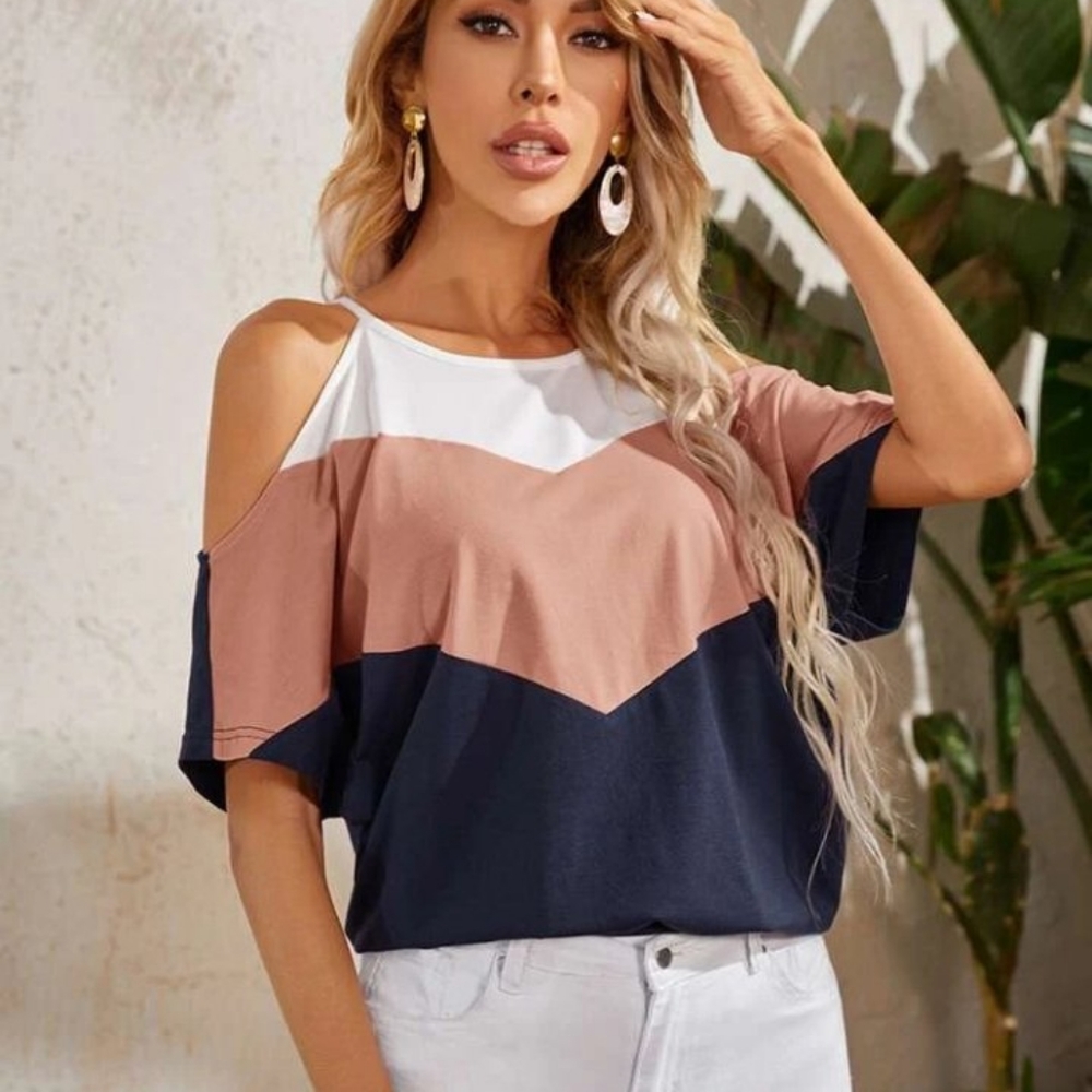 Shein Cold Shoulder Colorblock Top